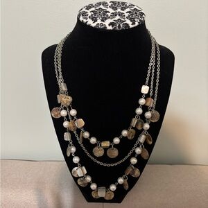 Premier Designs "Coastal" Silver Tone 3 Strand Shells Faux Pearls  21” Necklace